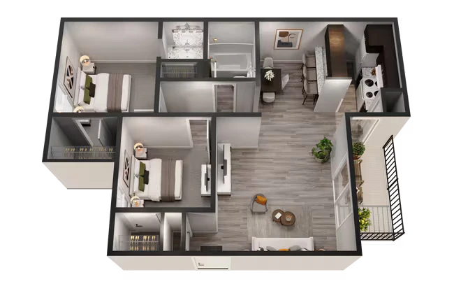 Upgraded- 2 Bedroom 1 Bath 112 floor plan